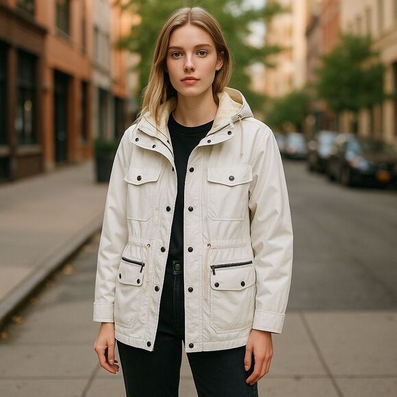 Michael Kors Women's Raincoat In White, Large - Picture 1 of 8